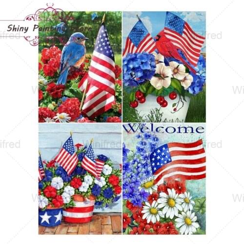 5D DIY Diamond Painting American Flag Blooming Flower Potted Full Square Round Drill Picture Of Rhinestone Diamond Embroidery
