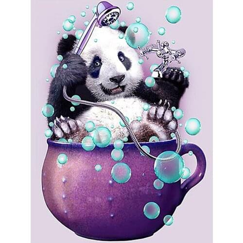 5d Diy round Diamond Painting Bathtub Panda Animal Full Square Diamond Embroidery Cartoon Cross Home Wall Decoration Gift
