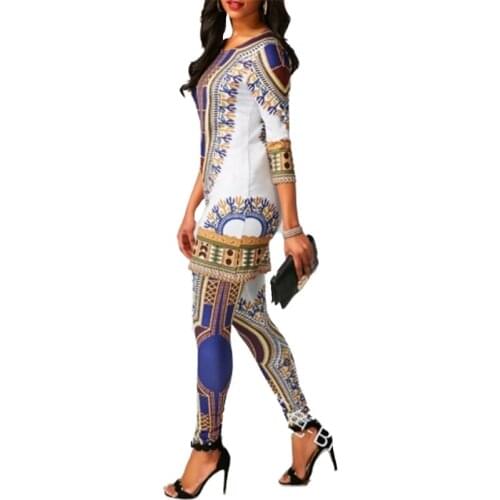 2pcs Dashiki African Dress Women Print Fashion T-shirt Leggings Pants Ladies Clothes Robe Africaine Bazin Blouse Clothing Set