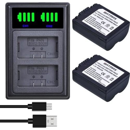 Batmax CGA-S006 CGR S006E S006 Battery +LED Dual USB Charger with Type C for Panasonic DMC-FZ7 FZ8 FZ18 FZ28 FZ30 FZ35 FZ38 FZ50