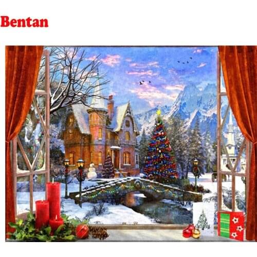 5D Diamond Painting Christmas Winter Castle Window Diamond Embroidery Mosaic Full Square Round Drill Cross Stitch Kit Decor New