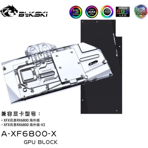 Bykski Water Block use for XFX RX6800 /XFX RX6800XGPU Card/Full Cover Copper + Backplane Broad RGB/A-RGB Cooling