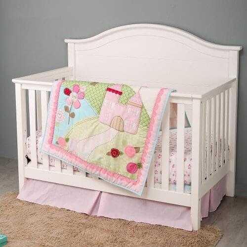 Pink Girls Baby Crib Bedding Set, Flower Themed Newborn Nursery Bed Set Infant Child Soft Coral Garden