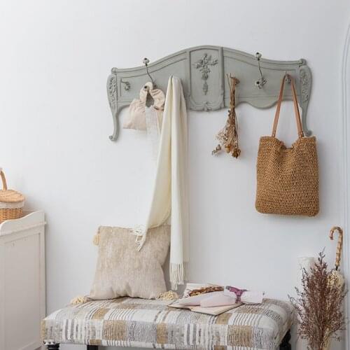 Long vintage retro handcrafted decorative wood wall coat rack