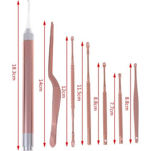 7pcs/set LED Ear Wax Pickers Ear Clean Tool Stainless Steel Earpick Wax Remover Ear Pick Cleaner Ear Cleaner Spoon Care