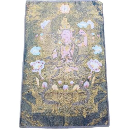 China Old Tibet Silk Thangka Like Hanging Painting Fengshui Tibetan Black Mother Buddha