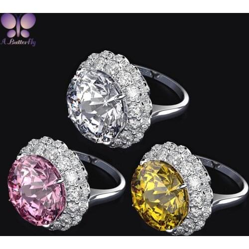 Simple And Creative 925 Sterling Silver Simulation Diamond SONA Stone Round 13 ct Ring Female Fashion Halo Ladies Ring