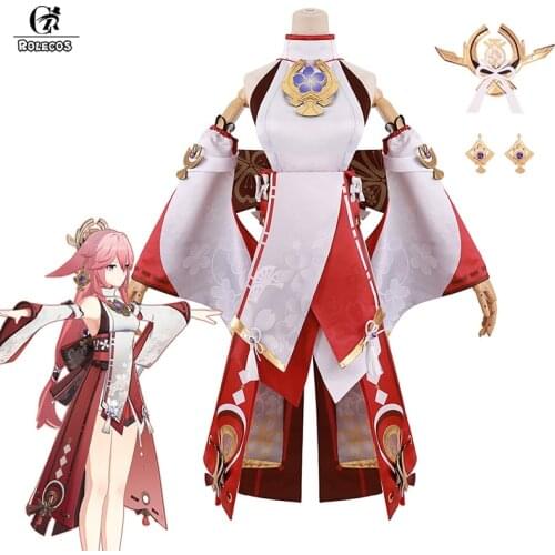 ROLECOS Genshin Impact Yae Miko Cosplay Costume Game Genshin Guuji Yae Uniform Dress Lady Yae Outfit Halloween Costume For Women