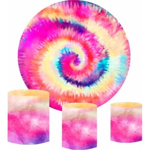 Circle Round Backdrop Pink Rainbow Tie Dye Girl Birthday Party Decor Baby Shower Photobooth Custom Backgrounds for Photo Studio