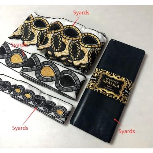 Pure Cotton African Ghalila Bazin Riche Fabric 5yards with 3pcs 5yards cord lace matching guipure lace fabric with bazin riche