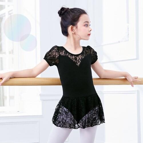 Lace Ballet Leotards Girls Teen Dance Wear Dress Gymnastics Leotards Puff Sleeve Ballet Bodysuit Pink Blue Child Dance Costumes