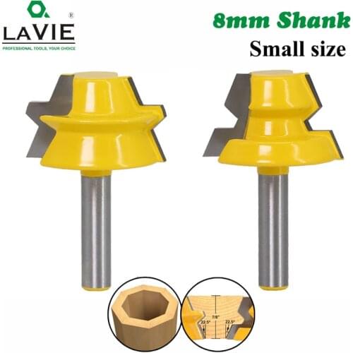 LAVIE 2pcs 8mm Shank 22.5 Degree Lock Miter Tenon Router Bits Set Glue Joinery Milling Cutter for Wood Woodwork Cutters MC02066