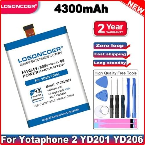 LOSONCOER 4300mAh YT0225023 Smart Phone Batteries For Yotaphone 2 YD201 YD206 Inbuilt Tested New SanErqi Battery +Gift tools