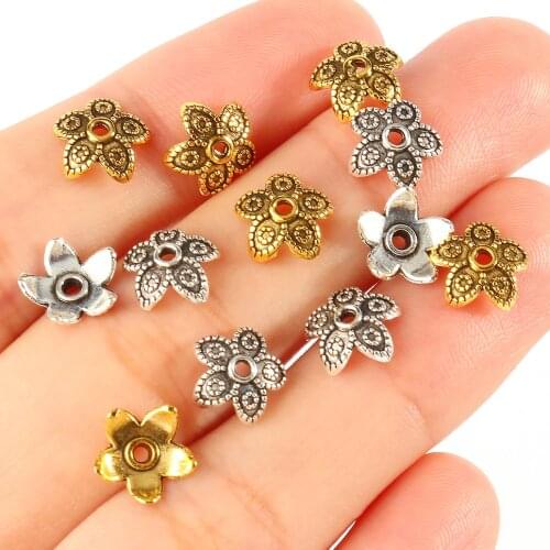 Metal Beads Cap Petal Shape Tibetan Antique Silver Color Gold Bead End Caps For Jewelry Making Supplies Accessories DIY Bracelet