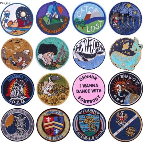 Prajna Cartoon Round Patches Embroidered Patches For Clothing Van Gogh Patch Applique Iron On Patches For Clothes Jacket DIY