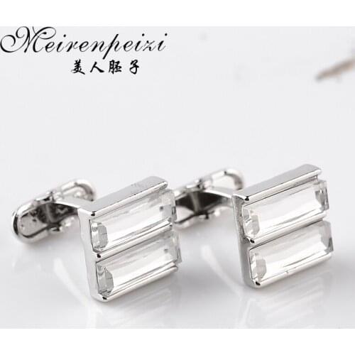New Wholesale Silver Plated Cufflinks Clear Crystal Stone Cufflink For Men Simple Luxurious Design Wedding Business Cuff Buttons