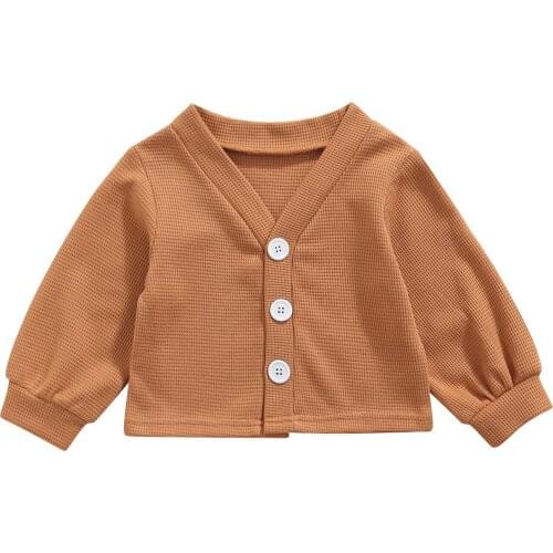 Spring Autumn Toddlers Cardigan Little Baby Girls Solid Color V-neck Long Sleeve Single-breasted Outwear Casual Tops