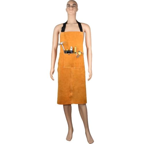 Orange Anti Scald With Pocket Wear Resistant Adjustable Thicken Apron Protective Welding Heavy Duty Household Unisex Leather