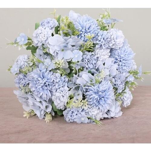 Pink Silk Hydrangea Artificial Flower Bridal Wedding Handkerchief Flower Blooming Rich Peony Fake Flower White Home Decoration