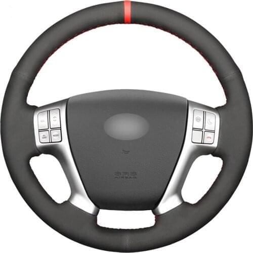Hand-stitched Black Suede Red Marker Car Steering Wheel Cover for Hyundai ix55 Veracruz 2007 2008 2009 2010 2011 2012 2013