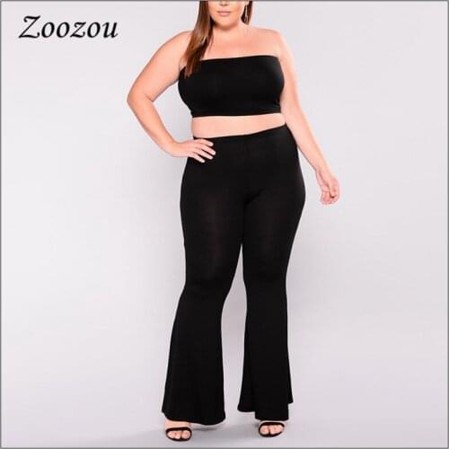 Sexy Tube Crop Top Fared Pants 2 Pieces Set Plus Size 4xl Black Wide Leg Sets Women Strapless Crop Tops Leggings Sets Custom