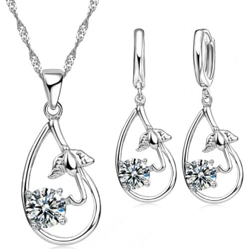 Classic Simple Drop Design Pendant Necklace/Hoop earring Jewelry SetFor Women Stelring 925 Sterling Silver Jewelry Big Promotion