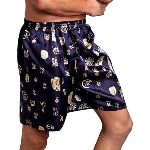Silk Satin Pajamas Mens Sleep Bottoms Nightwear Side Split Loose Boxer Shorts Lounge Mens Sexy Underwear Home Underpants A50