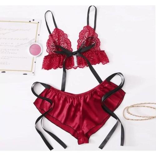 Sexy lingerie sets erotic underwear bandage Mesh Frill Trim Lace lingerie set top lace invisible bra bras top for women