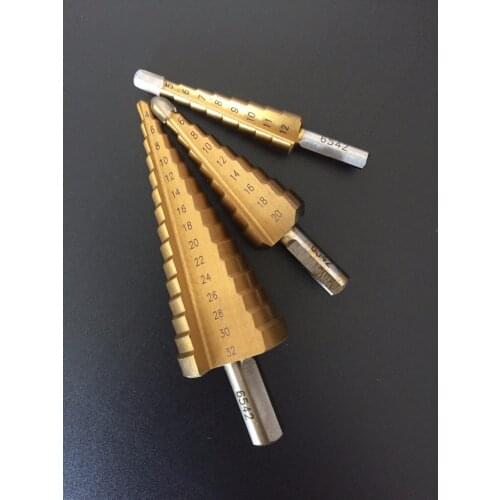 HSS 6542 3pcs 4-12/20/32mm Large Hss Step Drill Bit Cone Drill Titanium Bit Hole Cutter Triangle Shank Steel Aluminum