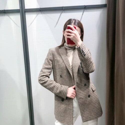 Vintage blazer women winter clothes woolen plaid suits women double-breasted Suits women suit coat jacket women girls blazer
