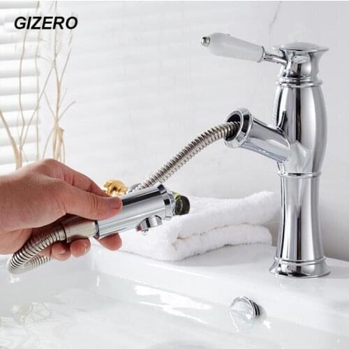 Bathroom Pull Out Faucets Basin Sink Mixer Flexible Basin Sink Faucet Deck Mounted Hot and Cold Chrome Water Mixer Taps ZR616