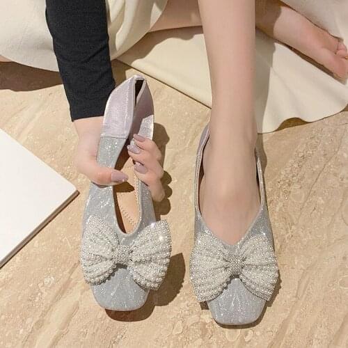 Womens shoes soft sole 2020 autumn new fashion all-match pearl low-heel comfortable flat shoes womens single shoes