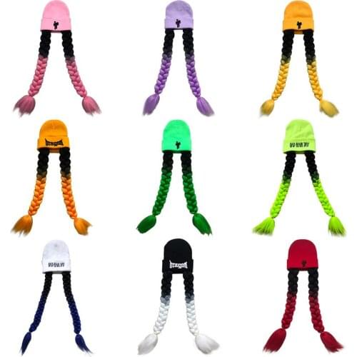 Women Jazz Hip Hop Street Dance Big Braided Knitting Hat Stage Rave Outfit Accessories Female Dj Ds Gogo Show Hats Multi Colors