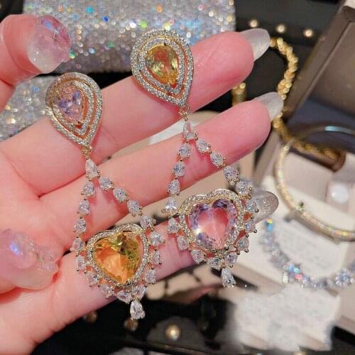 Shiny Side New Accessories Pierced Heart Stud Earrings for Women Simple Style Elegant Crystal Earrings