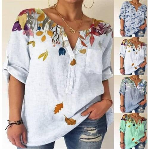 2021 Vintage Printed Women Tops Mid Sleeves Sweat Absorbent Loose Summer Casual Shirt Harajuku Pullovers for Daily Life