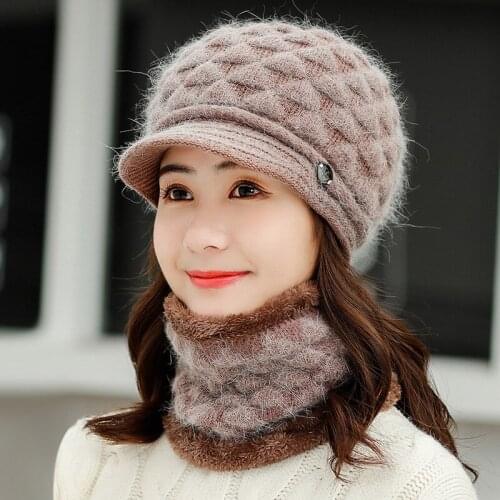 Winter Rabbit Fur Hat Women Beanies Sweet Cute Autumn Students Hedging Cap Thick Warm Wool Knit Hats Lady Hair ball Earmuff