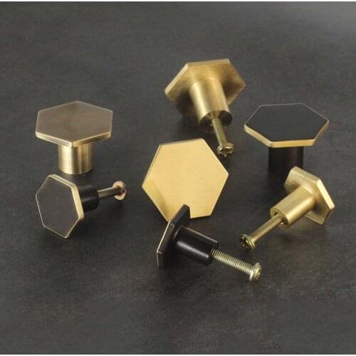 1Pc Gold Brass Hexagon Knobs Cabinet Door Handle Dresser Drawer Pulls Home Kitchen Furniture Hardware Knobs Cupboard