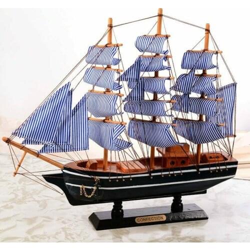1x Mediterranean Style Wooden Sailing Boat Model Ship Home Craft Decoration Gift