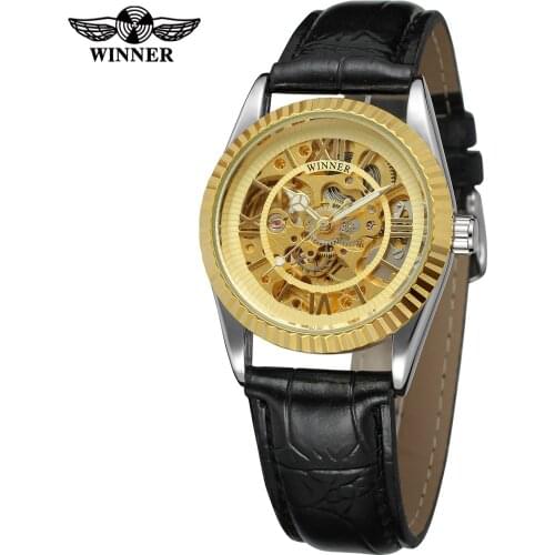2019 Fashion Top Brand T-WINNER Watch Mens Man Automatic Mechanical Skeleton Leather Wrist Watches Luxury Gold Dial Clock Male