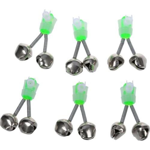 6 Pcs Fishing Rod Tip Green Silver Tone Double Bell Bait Alarm Ring