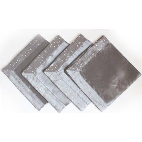 Promotion Set of 4pcs Table Napkin Faux Silk Fabric with Sequin Sparkle Bling Bling Border Silvery Color Table Set