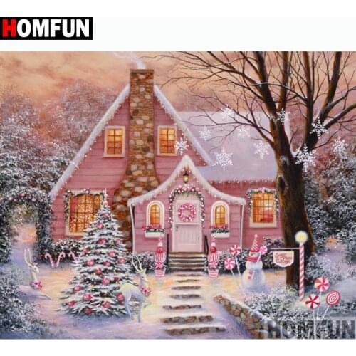 HOMFUN Full Square/Round Drill 5D DIY Diamond Painting "Pink house" Embroidery Cross Stitch 5D Home Decor Gift A14458