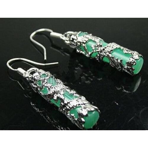 Free shipping Fashion Jewelry Imperial Inlay Natural Green jade stone Dragon 925 Silver Earrings