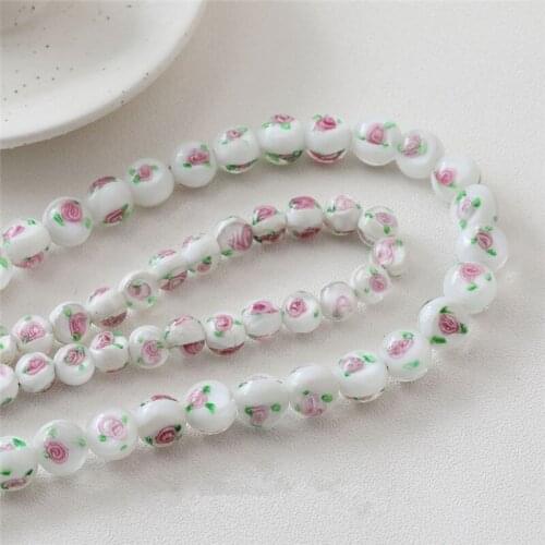 50pcs/lot 10mm 12mm rose pattern geometry rounds shape Straight hole glass beads diy jewelry earring/bracelet/necklace accessory