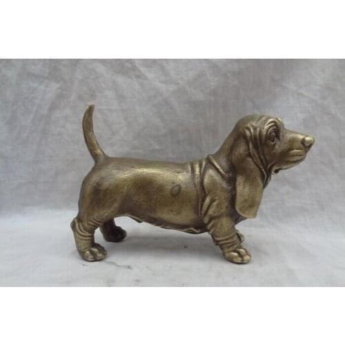 Fast shipping USPS to USA S1394 10" Folk Chinese Bronze Carved Animals Wealth Dog Basset Hound Statue Sculpture