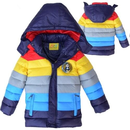 Children Down Cotton Clothes 2018 New Fashion Color Strip Coat Baby Winter Coat boys Warm Outerwear Hooded Jacket 3-6 Years
