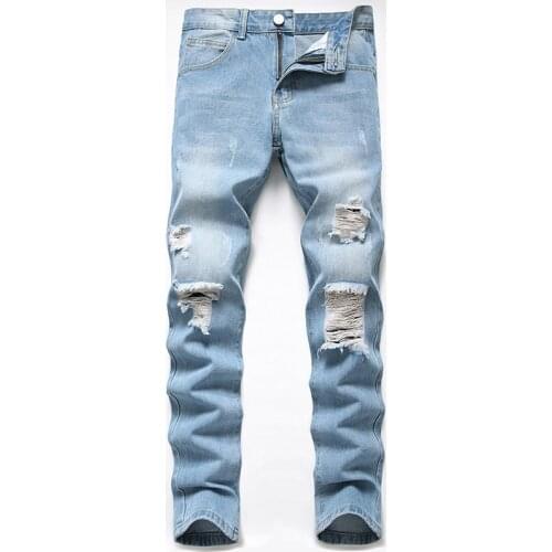Denim Designer Hole Jeans High Quality Ripped for Men Denim Pants Big Size 28-42 Streetwear Straight Trousers