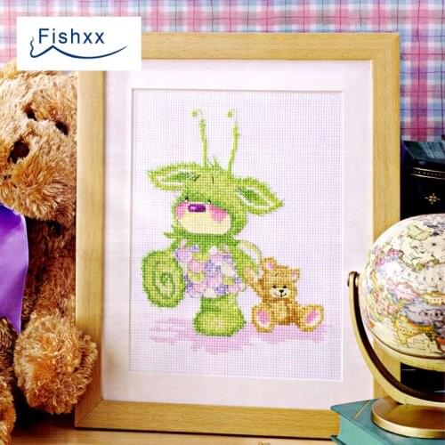 Fishxx Cross Stitch European magazine Crazy98-4 small green rabbit cartoon children bedroom cute embroidery painting