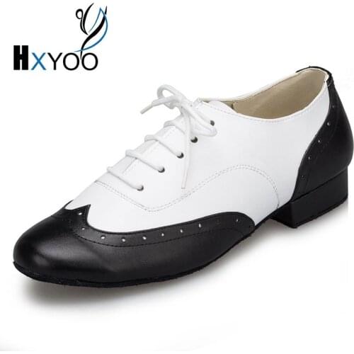HXYOO 2017 New Model Black White Mix Color Men Latin Dance Shoes Ballroom Shoes Salsa Tango L147