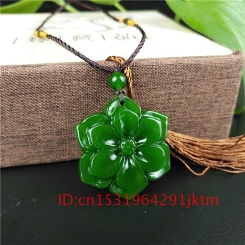 Chinese Fashion Carved for Jade Charm Amulet Green Gifts Natural Pendant Jadeite Hand Necklace Sunflower Women Men Jewelry